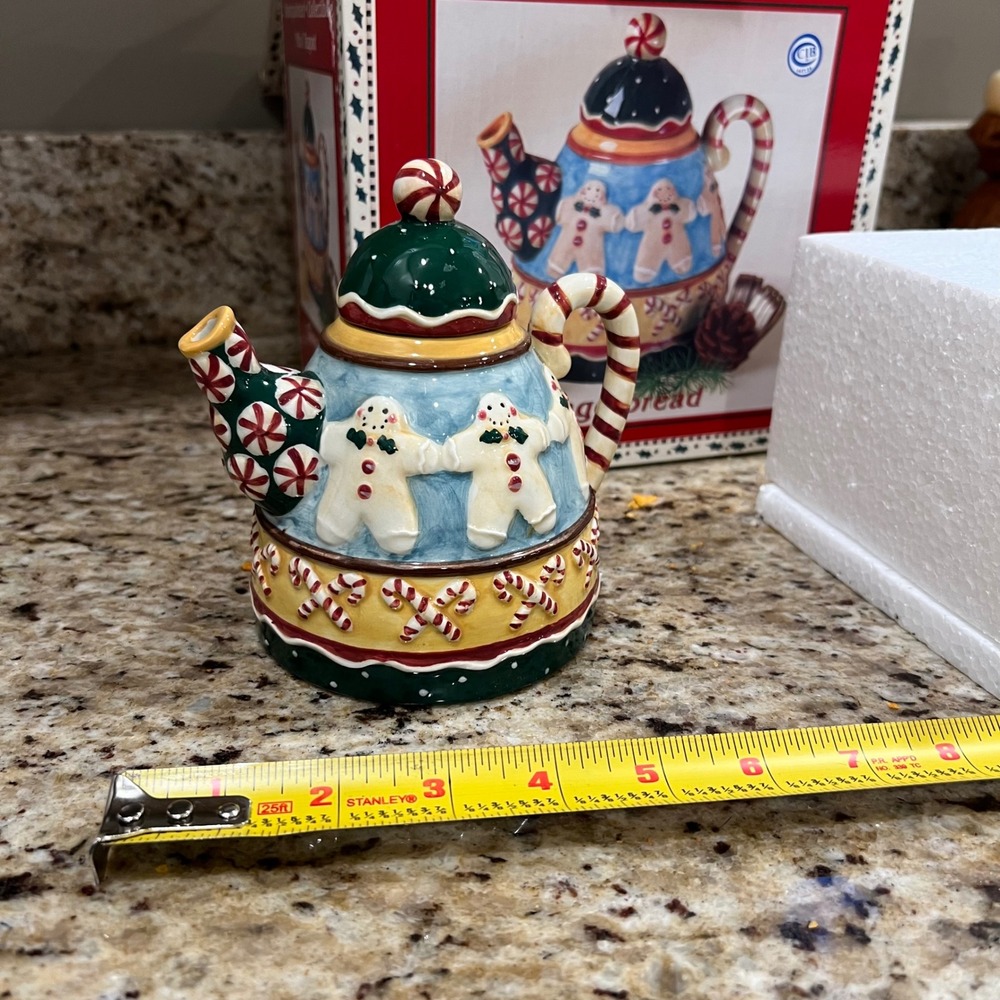 Debbie Mumm Gingerbread Mini Teapot Handpainted Collector Series Christmas Decor